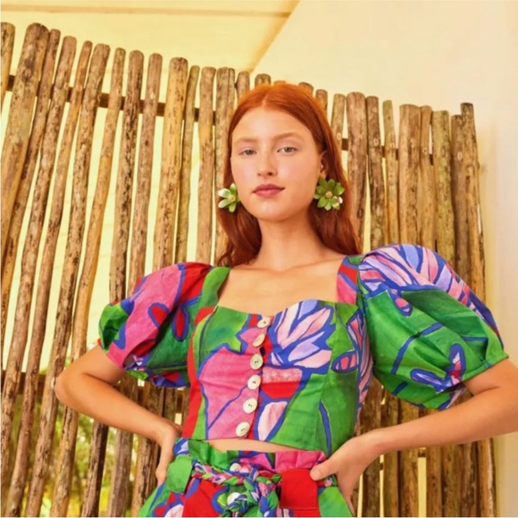 NWOT Farm Rio tropical bunch sleeves matching top and bottom - Picture 3 of 6